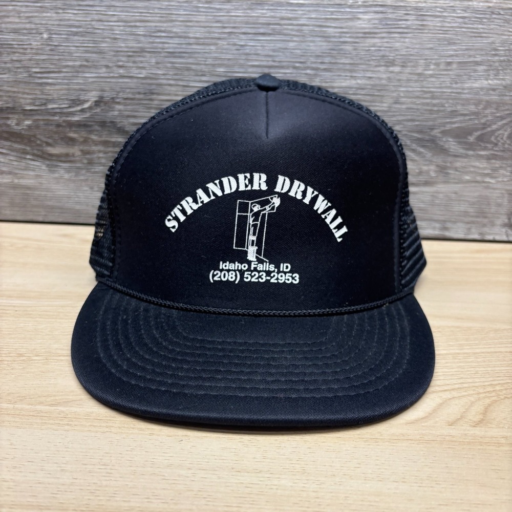 Vintage Strander Drywall Hat Cap Snap Back Black Trucker Idaho Falls ID Promo